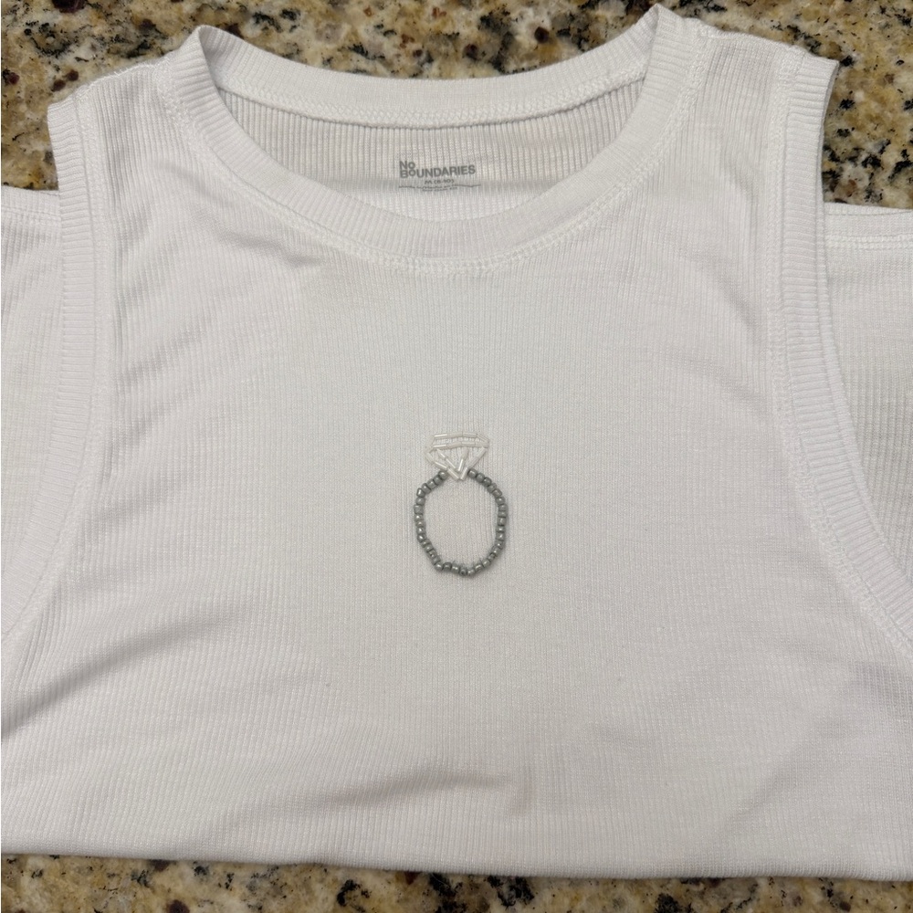 Handmade Beaded Embroidered Gold Engagement Ring Ribbed Tank Top - Picture 2 of 4